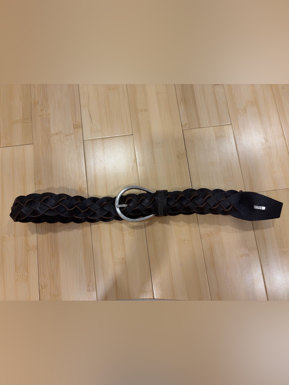 Woven Brown Authentic Leather Belt with Silver Ring Buckle